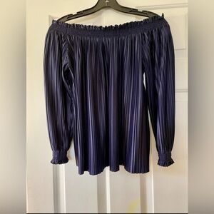 Banana Republic Off The Shoulder Navy Pleated Statin Blouse, XS